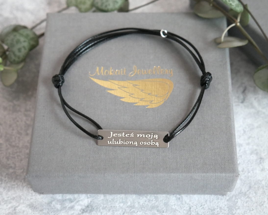 Czarna bransoletka męska - Jesteś moją ulubioną osobą - Prezent dla niego z okazji walentynek - Czarna bransoletka męska - Jesteś moją ulubioną osobą - Prezent dla niego z okazji walentynek