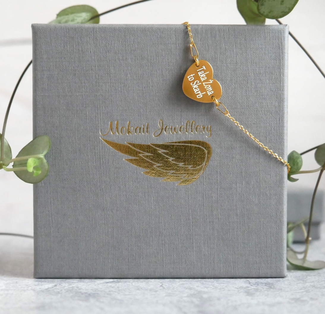 Naszyjnik z sercem dla Żony - Taka Żona to Skarb - Pomysł na prezent - Bransoletka personalizowana dla żony  - Bransoletka z sercem dla Żony - Taka Żona to Skarb - Pomysł na prezent - Bransoletka personalizowana dla żony