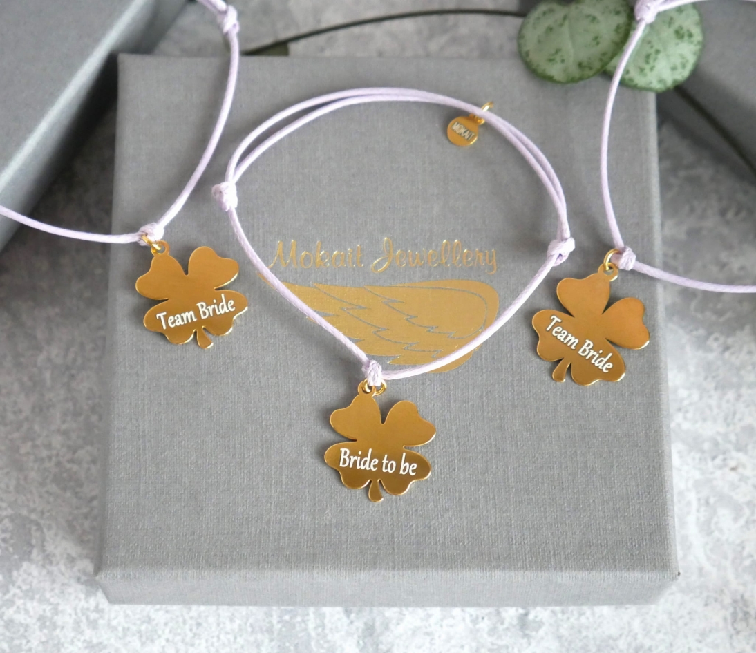 Bransoletki na Wieczór Panieński z koniczyną  2+1 na sznureczku - Bride to be i Team Bride - Bransoletki personalizowane  dla Panny młodej i dla Drużyny Panny młodej  - P1190026.JPG